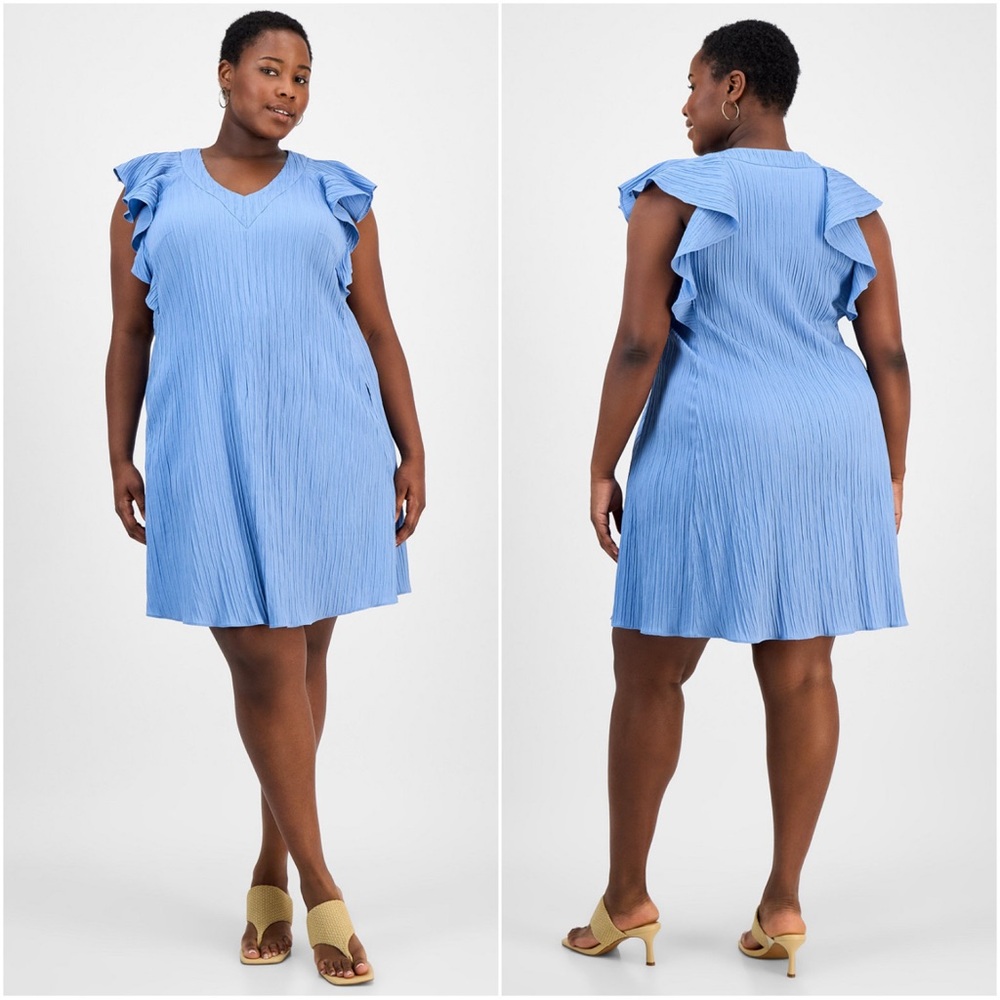 Sandra Darren Blue Flutter Sleeve Dress, Size 2X - NWT